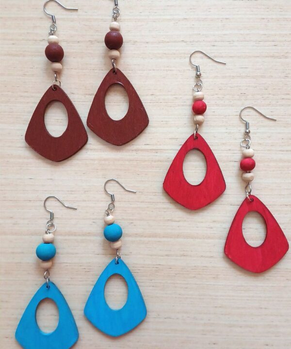 Teardrop Fiesta Breeze wooden teardrop earrings in vibrant tropical colors