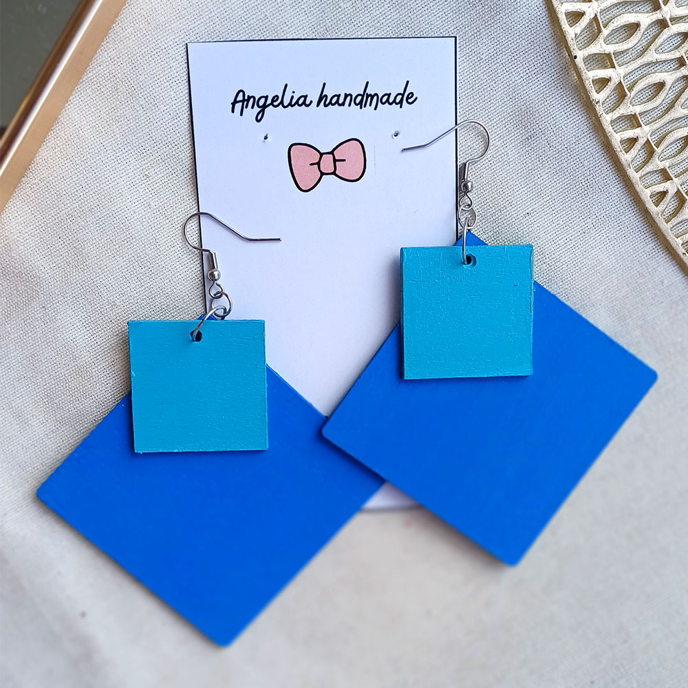 Stacked Squares Miami Vice layered wooden square earrings in vibrant 80s colors